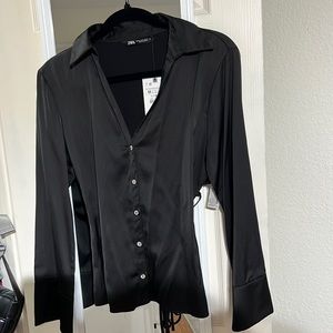 ZARA Black Tie Back Top